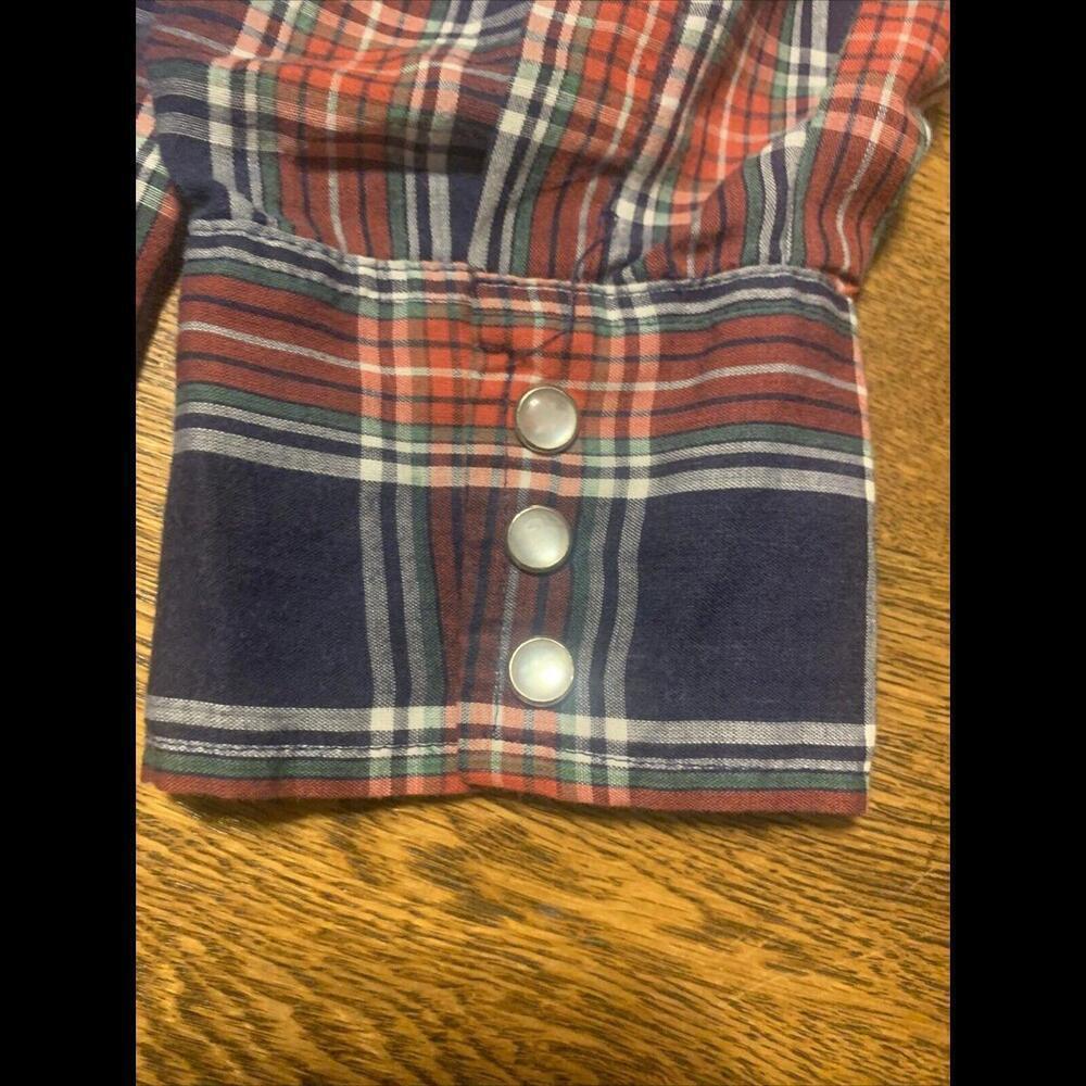 Vtg C Hart Button Up Shirt Big Men 1XL Blue Red Plaid Pearl Snap Western Cowboy - Picture 9 of 9